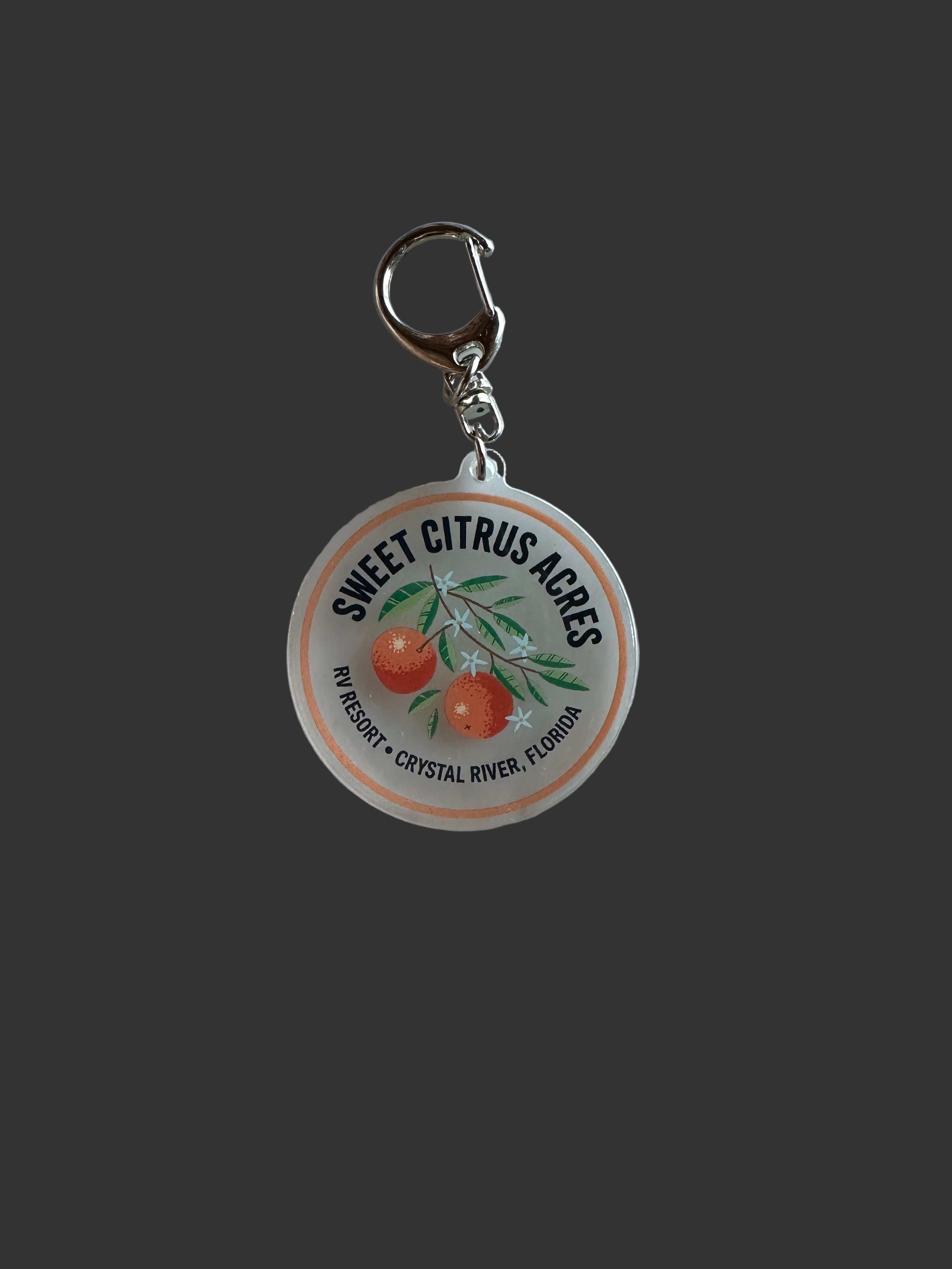 Sweet Citrus Acres RV Resort keychain – Crystal River Florida souvenir and resort merchandise