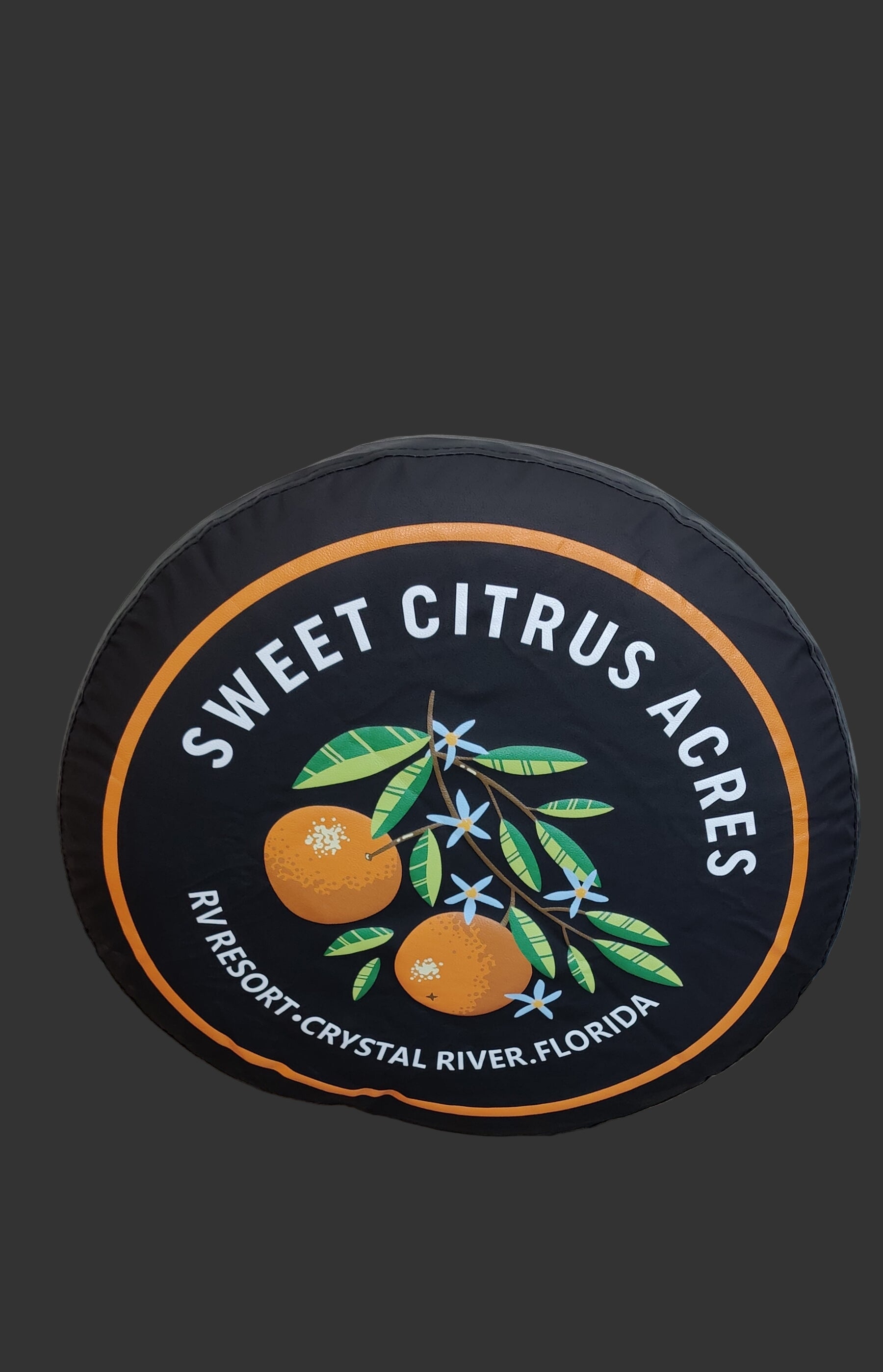 Sweet Citrus Acres RV Resort tire covers – 15 and 16 inch Crystal River Florida RV accessories